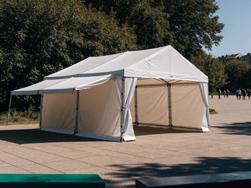 TendaSlider sendo montada para evento, solução de aluguel de tenda no Brasil